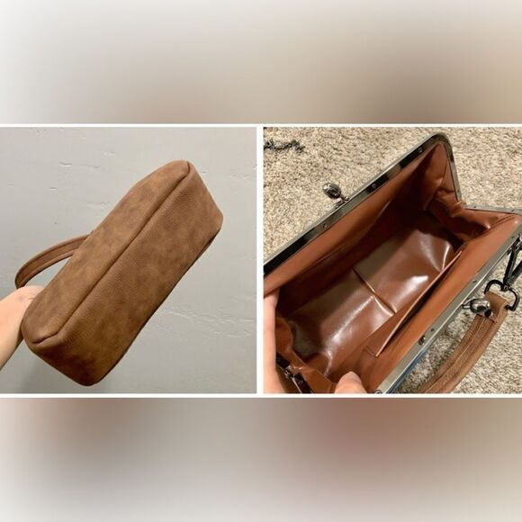 Brown Nubuck Cowhide Handmade “Tulip” Shaped Kisslock Handbag & 2 Strap Styles - Picture 15 of 15